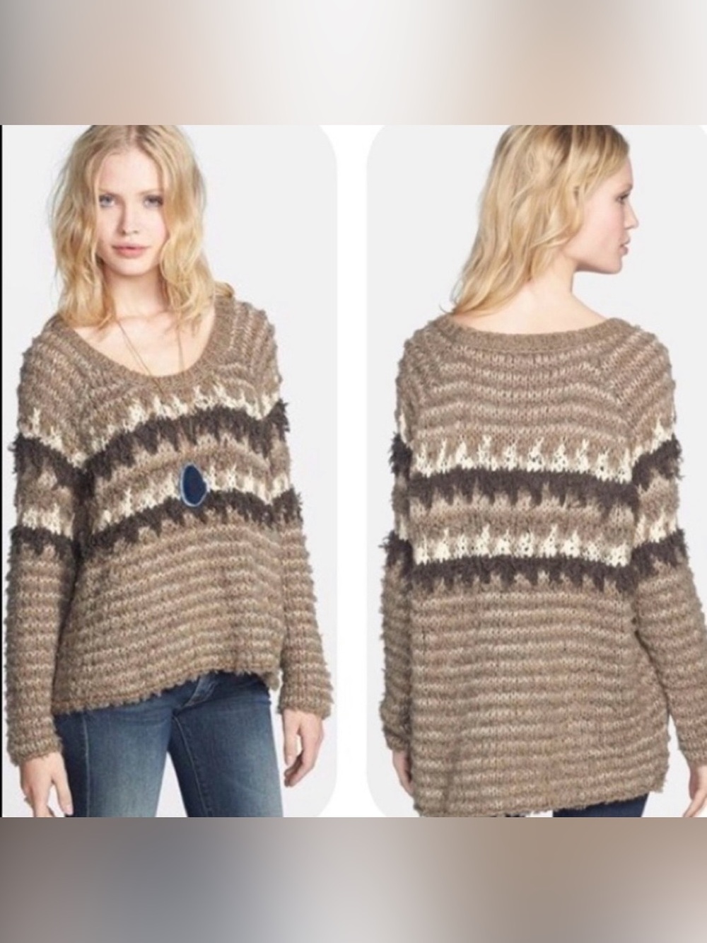 Free people wool blend fuzzy fair isle pullover knit sweater 💜